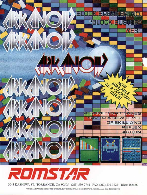 Arkanoid (US) Arcade Game Cover